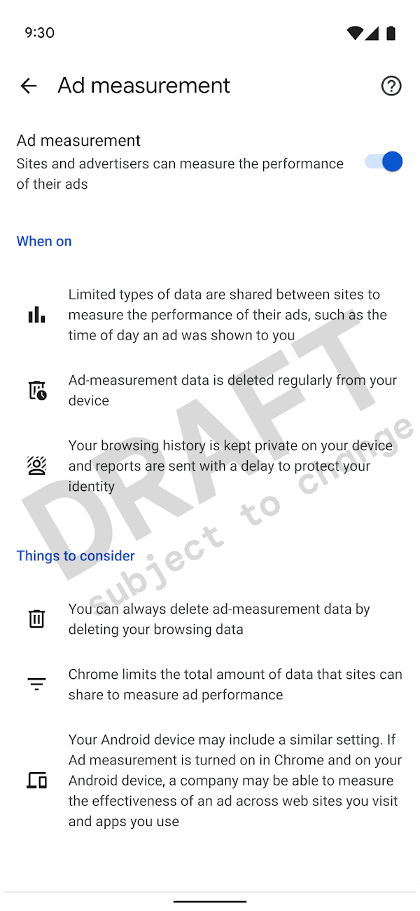 Open a screenshot of Chrome settings showing information about ad measurement