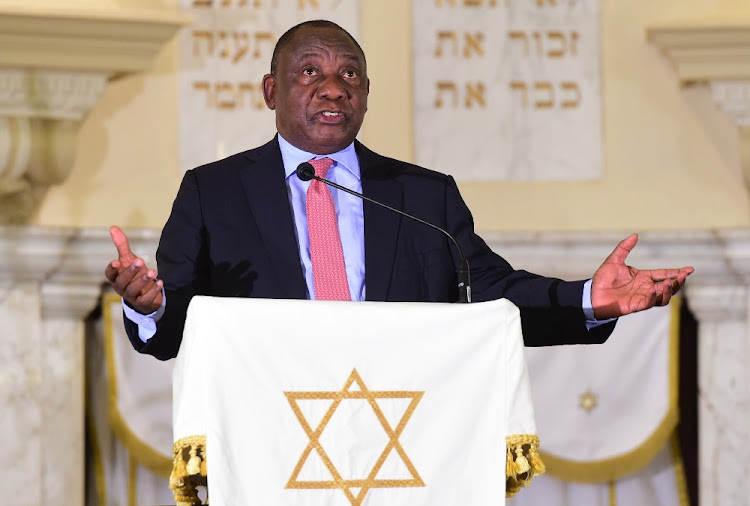 President Cyril Ramaphosa addressing the Jewish New Year prayer session at the Gardens Synagogue in Cape Town. File image