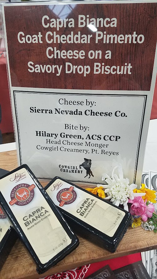 At the California Artisan Cheese Festival 2018 Best Bite Competition, Hilary Green of Cowgirl Creamery used Sierra Nevada Cheese Company Capra Bianca Goat Cheddar as a Capra Bianca Goat Cheddar Pimento Cheese on a Savory Drop Biscuit