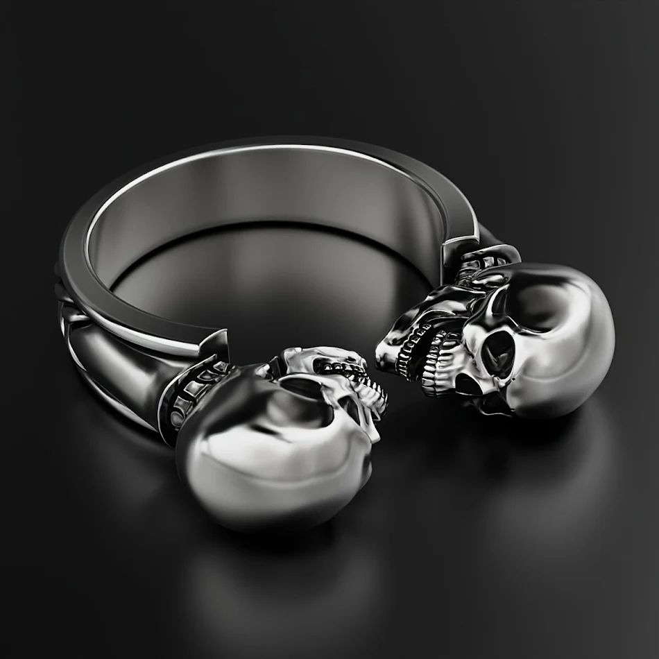 Bague Rétro Ancienne Double Crâne Agressive Femme