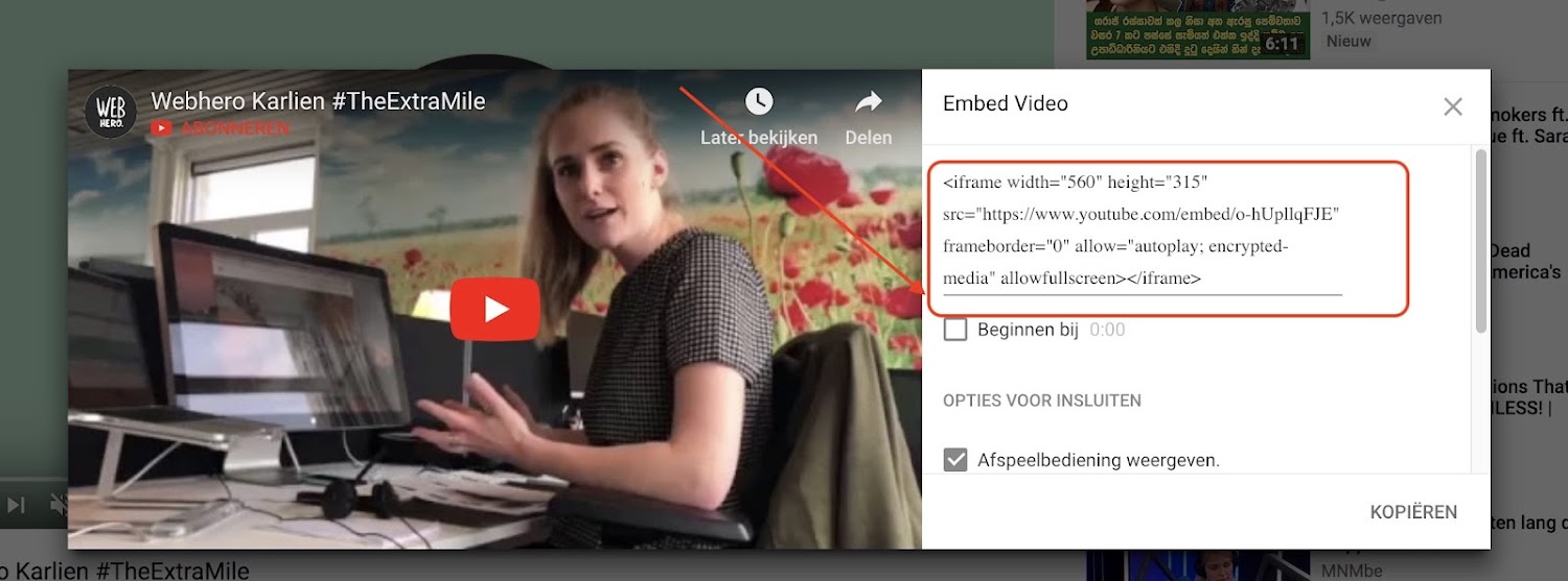 Youtube iframe kopiëren