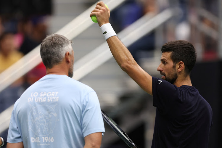 Novak Djokovic of Serbia practices with his coach Goran Ivanisevic at Flushing Meadows in New York on Friday ahead of the 2023 the US Open.