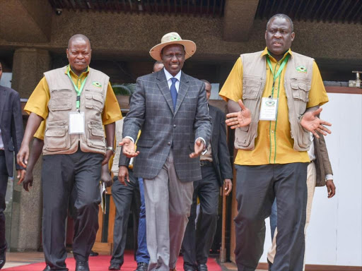 Kuppet chairman Akello Misori and DP William Ruto during the union's 20th anniversary celebrations on Saturday, December 15, 2018. /DPPS