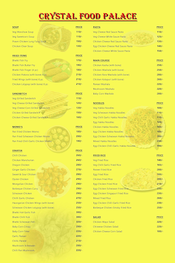 Crystal Food Palace menu 