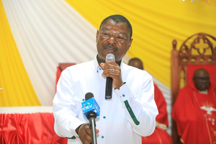 National Assembly Speaker Moses Wetang'ula speaking during a service at St. Stephen's Sikusi Catholic Church on December 26, 2023.