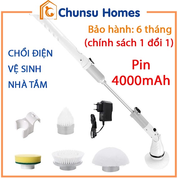 Chổi Cọ Bằng Điện Vệ Sinh Nhà Bếp Bồn Cầu Toilet Nhà Tắm Cửa Kính Kèm Với 4 Đầu Thay Thế - Chunsu Jesopb K - 129