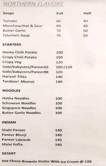 Northern Flavors menu 