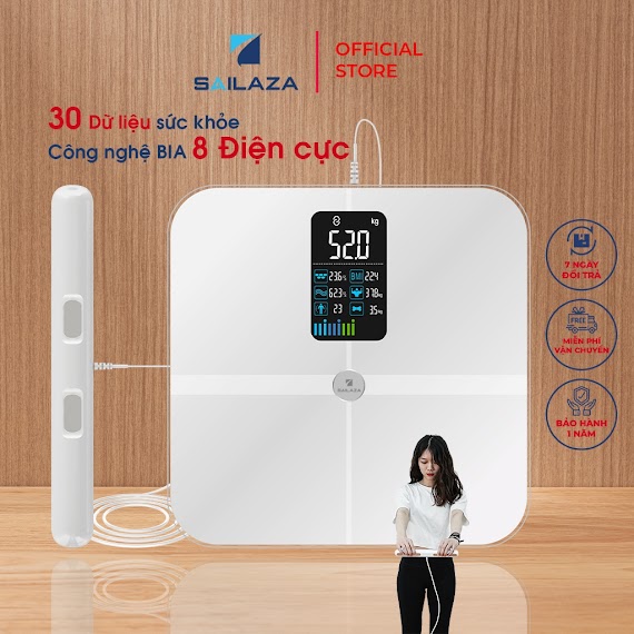 Cân Điện Tử Thông Minh 8 Điện Cực, Cân Sức Khỏe Cao Cấp Chính Hãng Sailaza Sa - 2312, Đo 30 Dữ Liệu Sức Khỏe