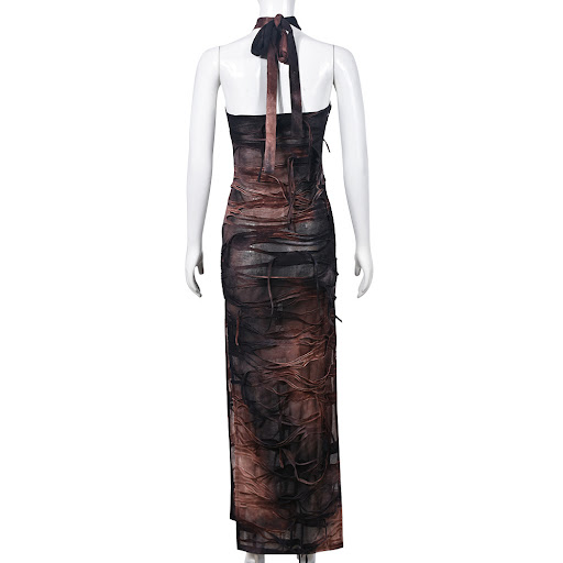 Title 18, Summer Sleeveless Backless Slit Tie-dye Dress W...
