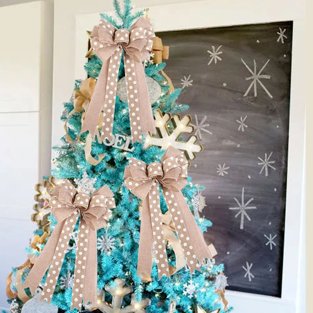 Title 4, Leinen Beige Schleife Weihnachtsbaum Anhänger. ...