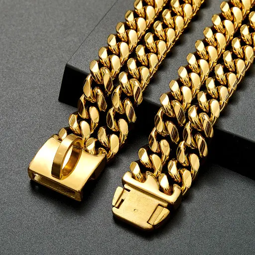 Strong Dog Chain Collar Gold Stainless Steel Pet Training Collars Cool Dog Metal Collar For Medium Large Dogs Pitbull Bu