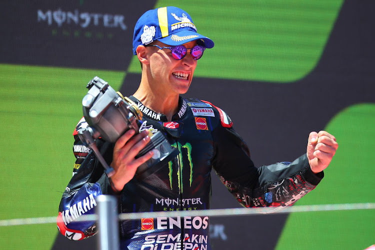 Fabio Quartararo of France and Monster Energy Yamaha MotoGP celebrates his victory at Circuit de Barcelona-Catalunya on June 05, 2022 in Barcelona, Spain.