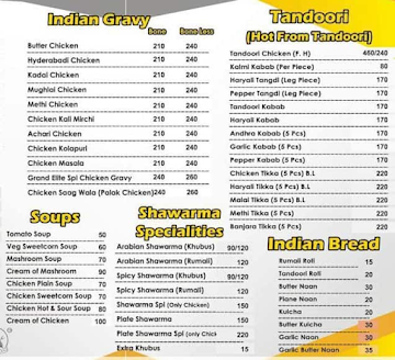 Grand Elite Restaurant menu 