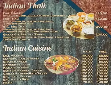 Gayatri's Break Point Restaurant menu 