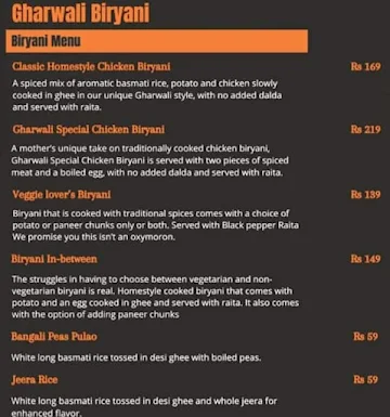 Gharwali Biryani menu 