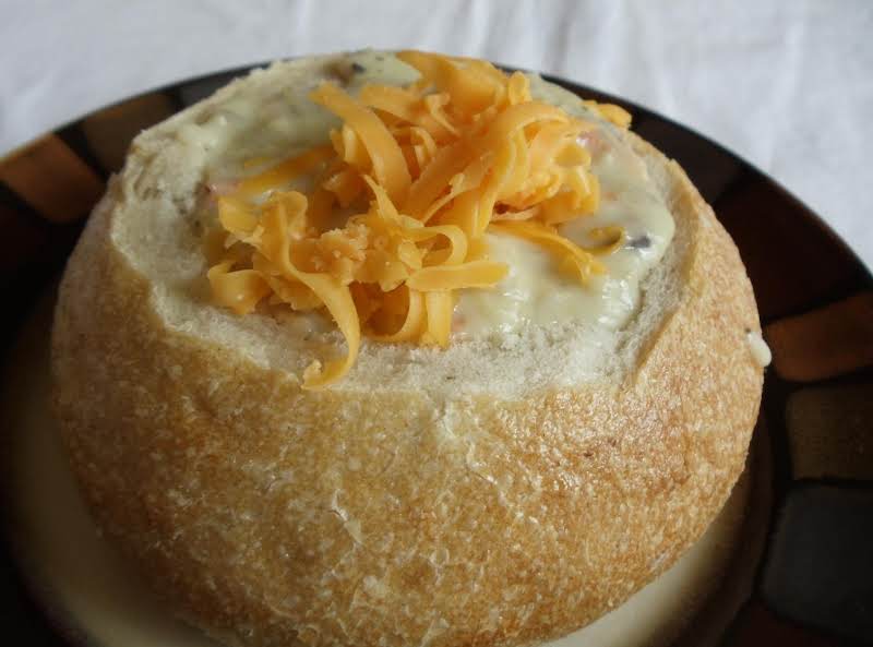 New England Clam Chowder Soup In A Bread Bowl