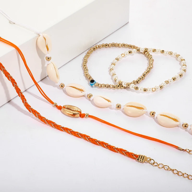 Title 5, Ensemble de 5 bracelets de cheville avec coquil...