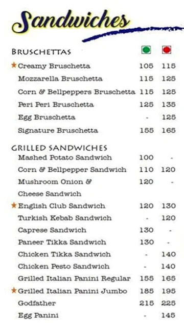 Sandwich Factory menu 