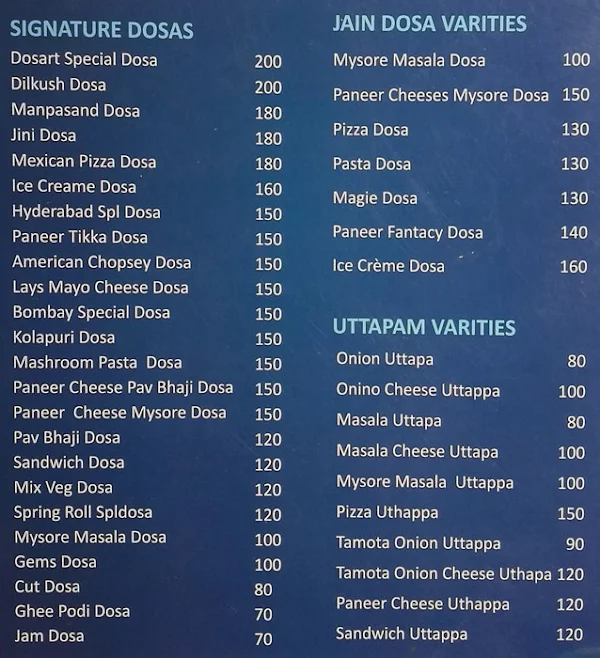 Dosart menu 