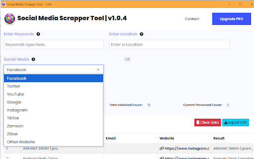 Social Media Scrapper Tool Preview 2