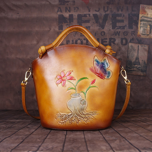 Title 7, Hand painted one shoulder straddle Bucket Bag. ...