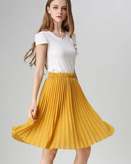 Women Chiffon Pleated Skirt Vintage High Waist Tutu Skirt... - 2