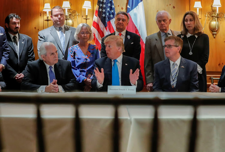 President Donald Trump talks about the U.S.-Mexico border during a fundraising roundtable with campaign donors in San Antonio, Texas, U.S. April 10, 2019.