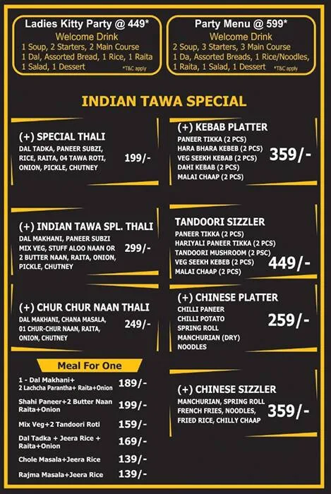 Indian Tawa menu 