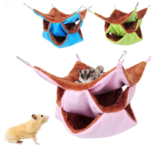 Solid Color Winter Pet Hammock Double Layer Thick Plush Hamster Hammock Chinchilla Guinea Pig Ferret Sleeping Bag Hamste
