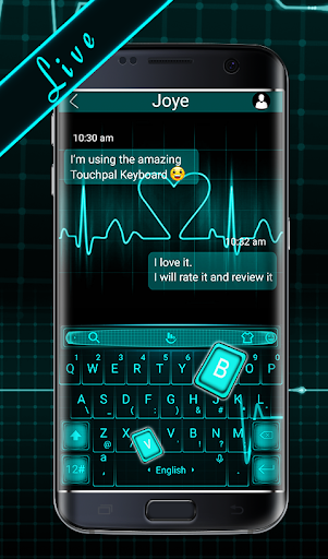 Live 3D Neon Blue Love Heart Keyboard Theme