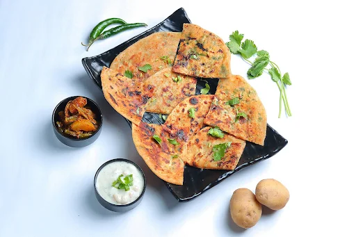 2 Aloo Paratha With Curd And Pickle