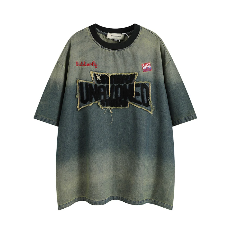 T-shirt Homme en Denim Tie-dye Dégradé Mode Été Confortable et Tendance Design Unique Idéale pour un Style Décontracté Moderne