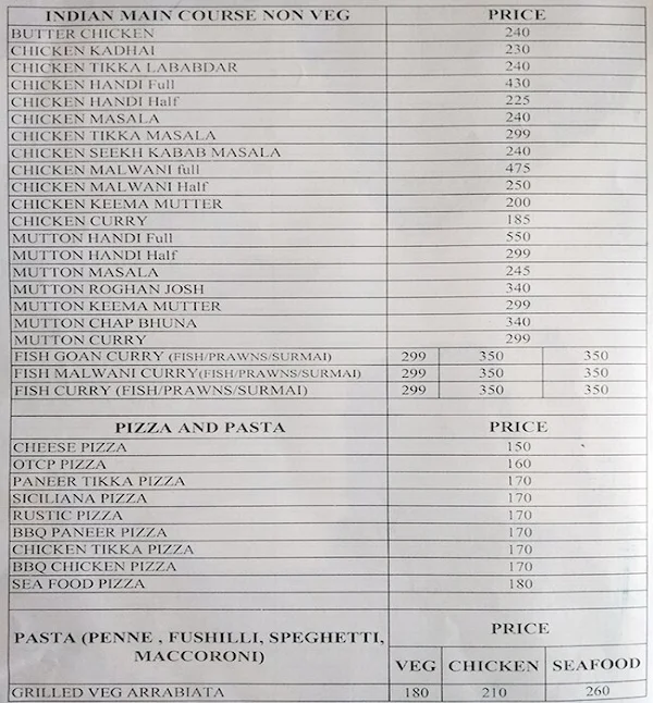 Hotel Chetan Executive, Tal.Haveli menu 