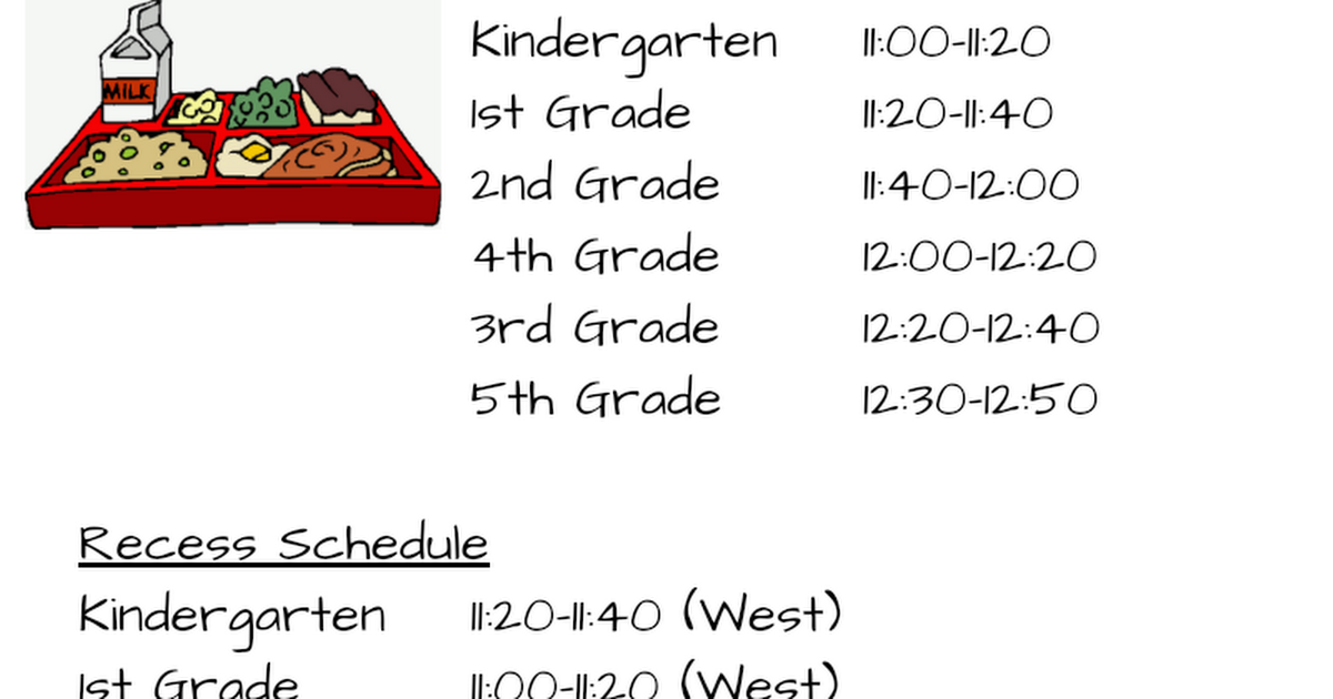 Lunch & Recess Times 2022-2023