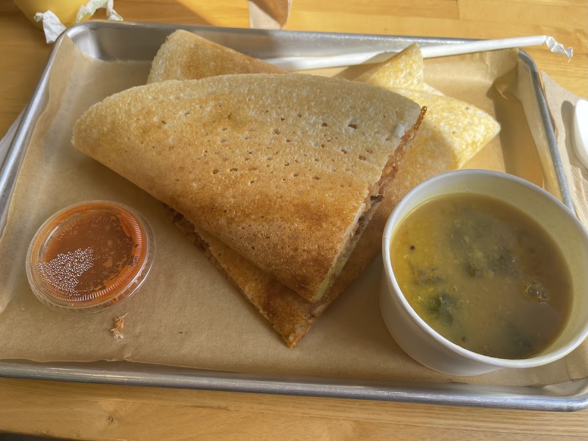 Indian crepe with Sambar soup. So good!