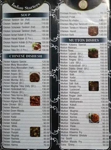 Cafe Kalpana menu 