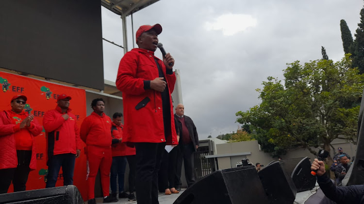 EFF leader Julius Malema led throngs of supporters who picketed outside Johann Rupert's farm.