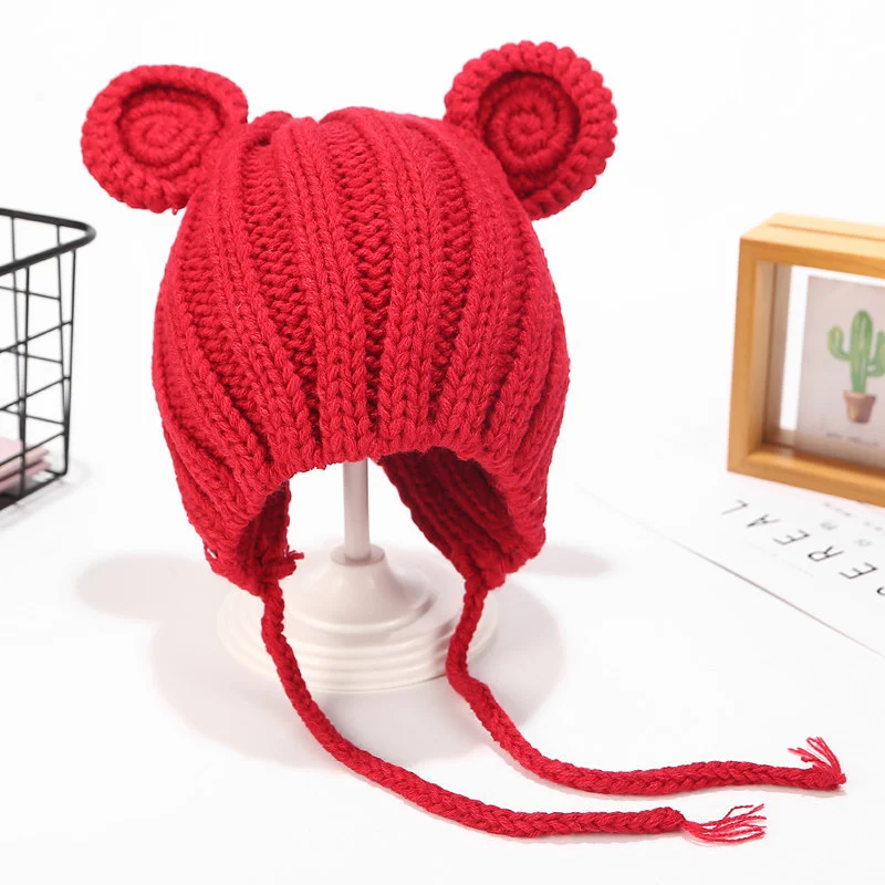 Bonnet en laine tricoté pour bébé avec protection des oreilles, mignon et chaud, protège efficacement les oreilles du froid, idéal pour l'hiver.