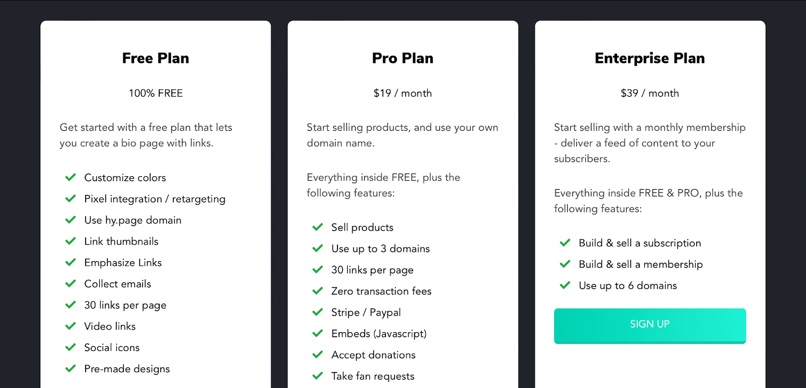 Pricing plans