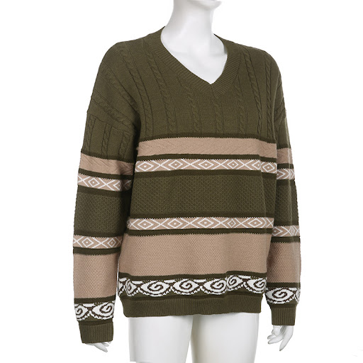 Title 5, Lazy Style Retro Stripe Long Sleeve Sweater Girl