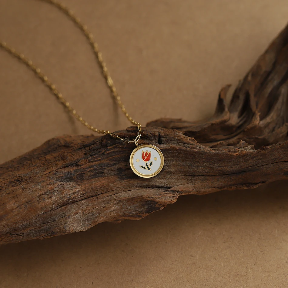 Vrouwenmode Retro Kleurrijke Tulp Bloem Clavicle Ketting, een stijlvolle ketting die decolleté accentueert en een vleugje vintage charme toevoegt.