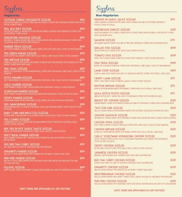 Gola Sizzlers menu 