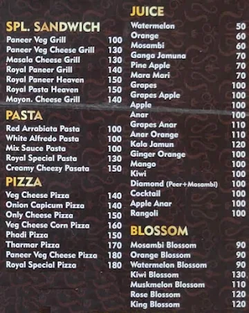 Royal Falooda And Juice Centre menu 