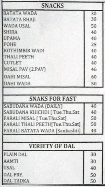 Tambe's Pallinath menu 