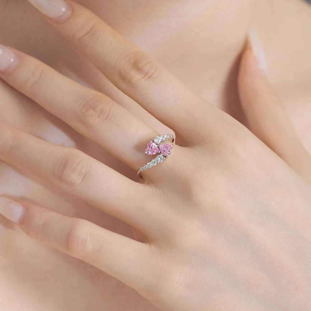 Title 5, S925 Sterling zilveren ring, blauw hartvormig l...