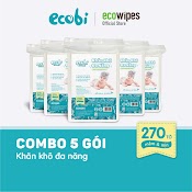 Combo 5 Túi Khăn Khô Đa Năng Ecobi (270 Tờ) Lau Em Bé, Tẩy Trang - Thành Phần Cotton Thấm Hút