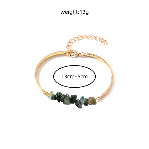 Title 7, Alloy Crescent Light Green Natural Stone Bracel...