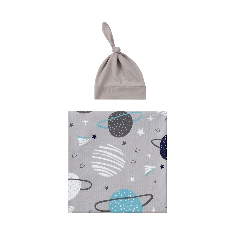 Newborn baby wraparound cloth with printed rabbit ears headband, European and American style, perfect for baby photoshoo