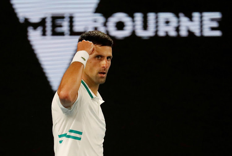 Serbia's Novak Djokovic reacts during the 2021 Australian Open