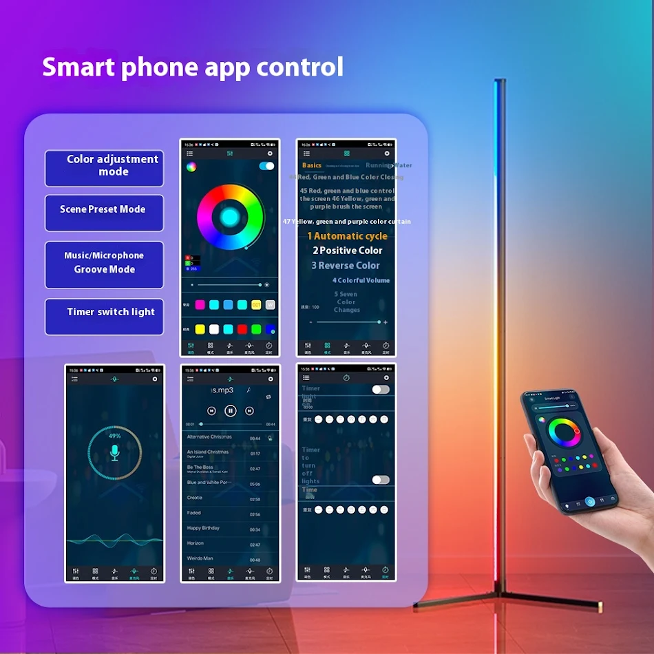 LED Sihirli Renk Zemin Ortam Işığı RGB Bluetooth TV E-spor Odası Köşe Lambası Ses Kontrollü ve Ses Algılama Özelliğiyle